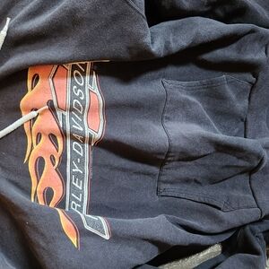 Harley-Davidson Black Hoodie with Orange Flame Graphic
